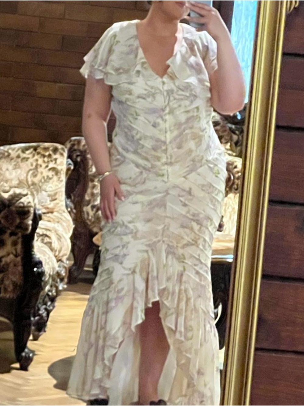ASOS Curve Cream Floral Ruffle Midi Dress